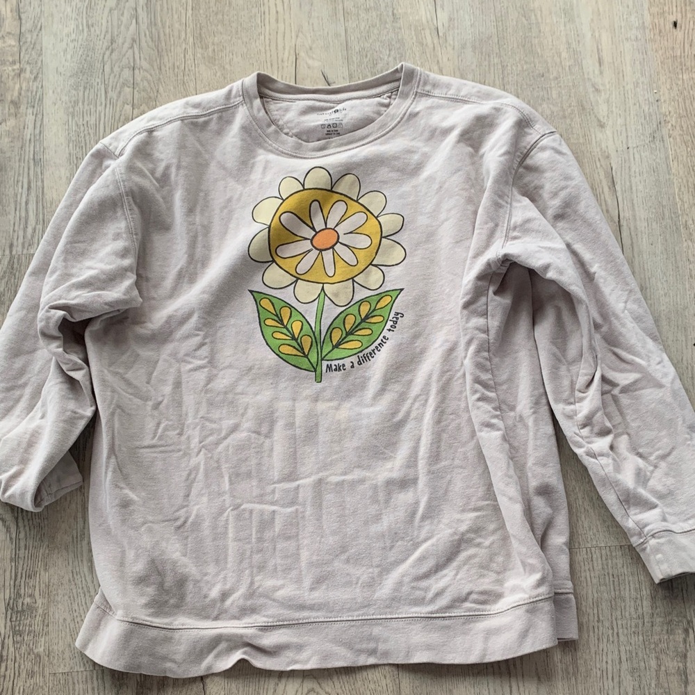 NATURAL LIFE Womens Cream Flower Sweatshirt. Cute! Size XL